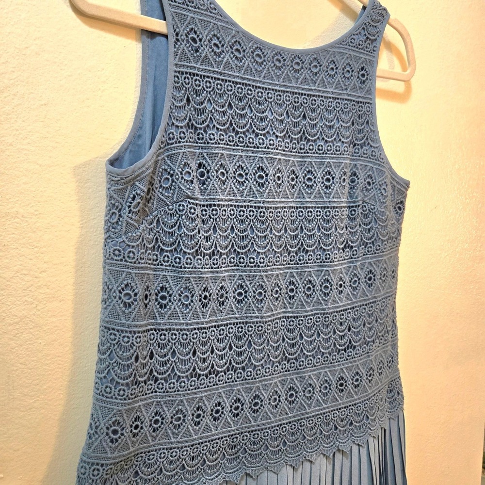 LOFT Dress 8 Sleeveless Blue Crochet Pleated Skirt Mini Zip Back - Picture 11 of 14